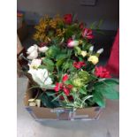 A box of faux flowers