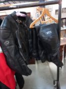 A JTS leather bikers jacket and trousers both sized 54