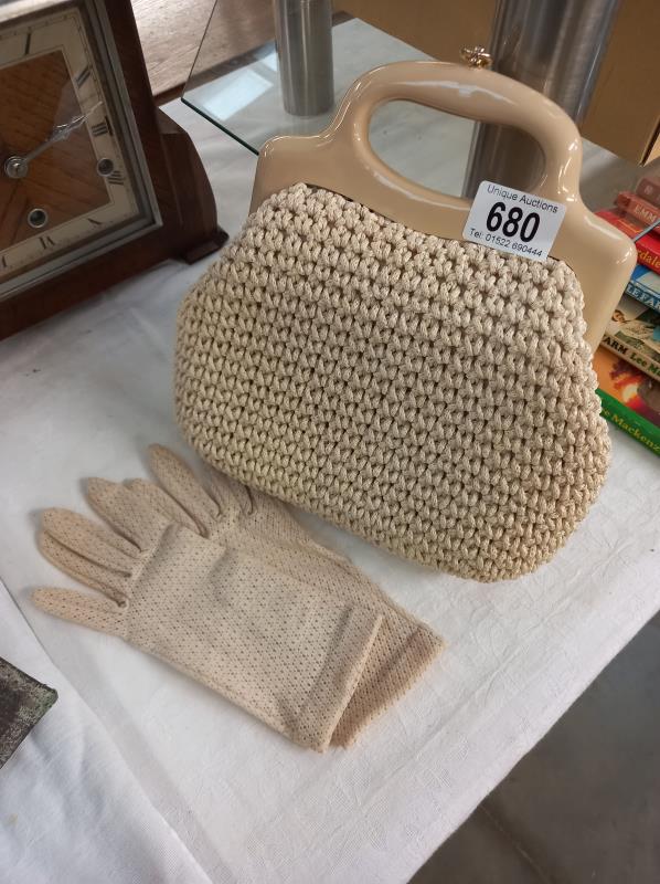 A knitted style Italian handbag and gloves.