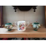 2 musical lidded pots and a Hammersley fine bone china loving cup