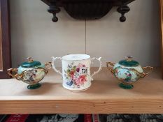 2 musical lidded pots and a Hammersley fine bone china loving cup