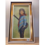 A vintage painting on canvas of a youngster with guitar