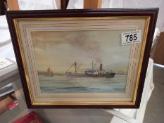 A watercolour of a steam trawler signed Bill Bradford 28cm x 23cm