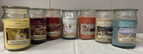 7 new Pacific Wax Company Candle Glass Jars all different scents including Sugar Plum Pudding etc