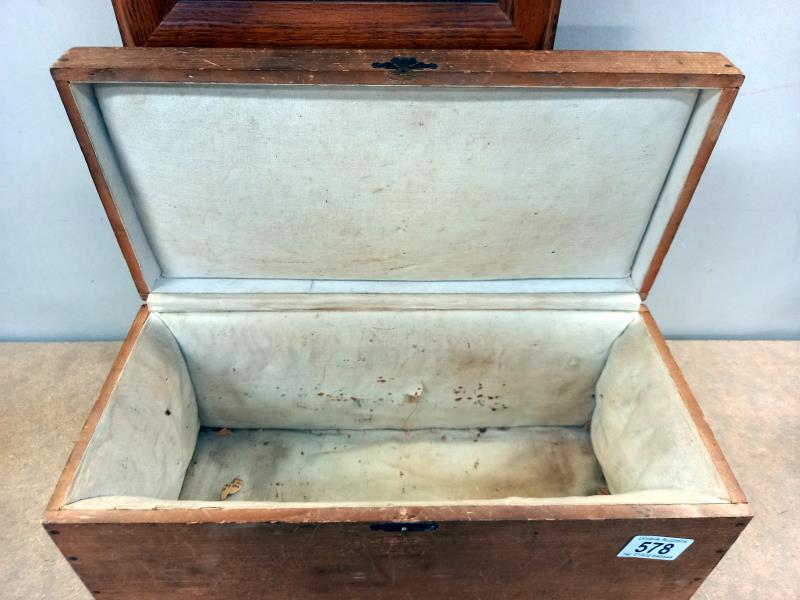 A Victorian pine box with upholstered lining (possible sewing box) - Image 2 of 2