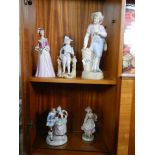 Five good bisque porcelain figures.