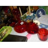 A mixed lot of cranberry glass. COLLECT ONLY.