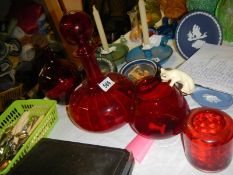 A mixed lot of cranberry glass. COLLECT ONLY.