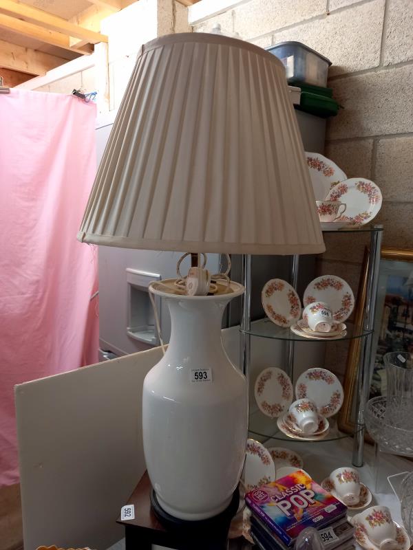 A tall white table lamp with shade. A/F COLLECT ONLY. - Image 2 of 7