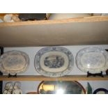 Three old blue and white meat platters. COLLECT ONLY.