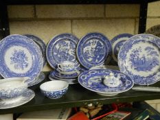 A mixed lot of blue and white ceramics including Spode.