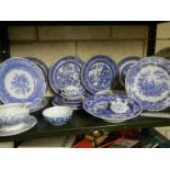 A mixed lot of blue and white ceramics including Spode.