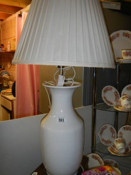 A tall white table lamp with shade. A/F COLLECT ONLY.