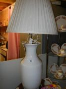 A tall white table lamp with shade. A/F COLLECT ONLY.