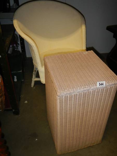 A Lloyd loom linen bin and a wicker bedroom chair, COLLECT ONLY.