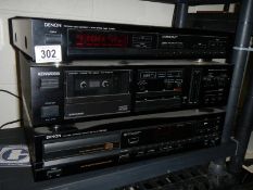 A Denon stereotuner CD player and a Kenwood cassette player.