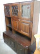 An oak lead glazed wall unit, COLLECT ONLY.