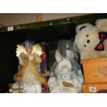 A mixed lot of soft toys including Bugs Bunny and a Christmas angel.