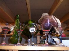 A mixed lot of glass including cocktail glasses, brandy goblets with cats etc.,