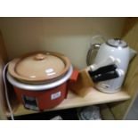 A slow cooker, a kettle and a knife set. COLLECT ONLY.