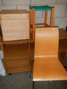 A small rafia linen bin, a stool and a chair, COLLECT ONLY.