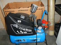 A 1.5hp ABAC air compressor with spray gun, in need of attention, COLLECT ONLY.
