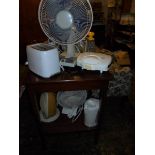Two fans, toaster, kettle, sandwich toaster etc., COLLECT ONLY.