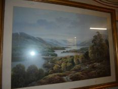 A large framed and glazed lake scene. COLLECT ONLY.