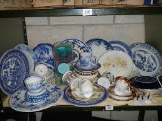 A mixed lot of blue and white ceramics etc.,