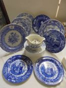 A mixed lot of blue and white ceramics.