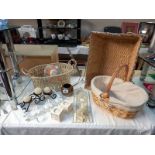 A quantity of candle holders, a butterfly door hanger & shoppers basket etc.