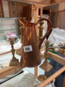 Victorian brass candlesticks, a smaller pair & a copper jug