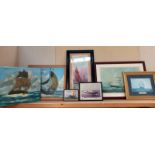 A selection of pictures of sailing ships including oil on canvas, prints etc including signed