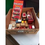 A box of play worn die cast including Matchbox, Dinky & tin plate cars