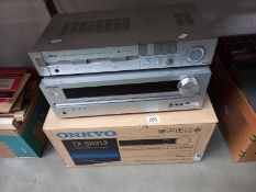 A boxed Onkyo AV receiver/ampli-tuner, audio, video TX - SR313, Akai AM-U stereo integrated