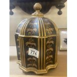 An unusual shaped black & gilded box, lid has small chip