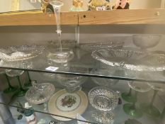 A good selection of vintage moulded glass including serving dishes & green stemmed wine glasses