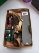 A pair of horn birds, cloth patch/badges & plastic model lorry (A/F)