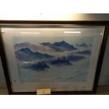 A large oriental themed print 'mystical mountains' by Linchia