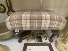 A tapestry tartan topped bedroom stool on Queen Anne legs (52cm x 40cm x 37cm high)