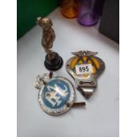 An AA & RAC car badges & a cherub car mascot