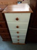A part painted solid pine chest of drawers, 44cm x 43cm x 114cm