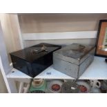 A vintage veteran series cash box with tray & 1 other without key