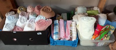 3 boxes of towels, tea towels, many of which are unused etc