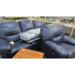 A blue leather reclining two piece suite, COLLECT ONLY.