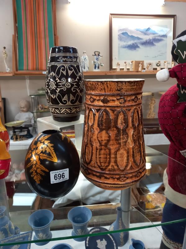2 pottery vases & 1 other