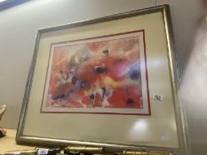 A large framed print of poppies by Gillian Beale