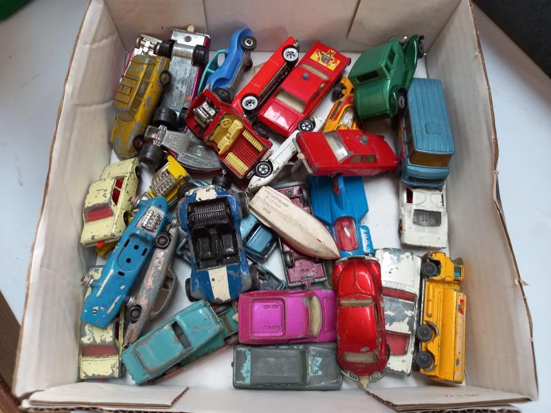 A box of play worn die cast including Matchbox, Husky, Dinky & Corgi - Image 2 of 2