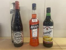 A boxed bottle Norfolk punch aperol & Sanatogen tonic wine