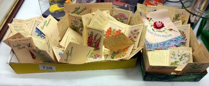 A good lot of Kensitas silk flowers on cards (over 50) & a silk handkerchief